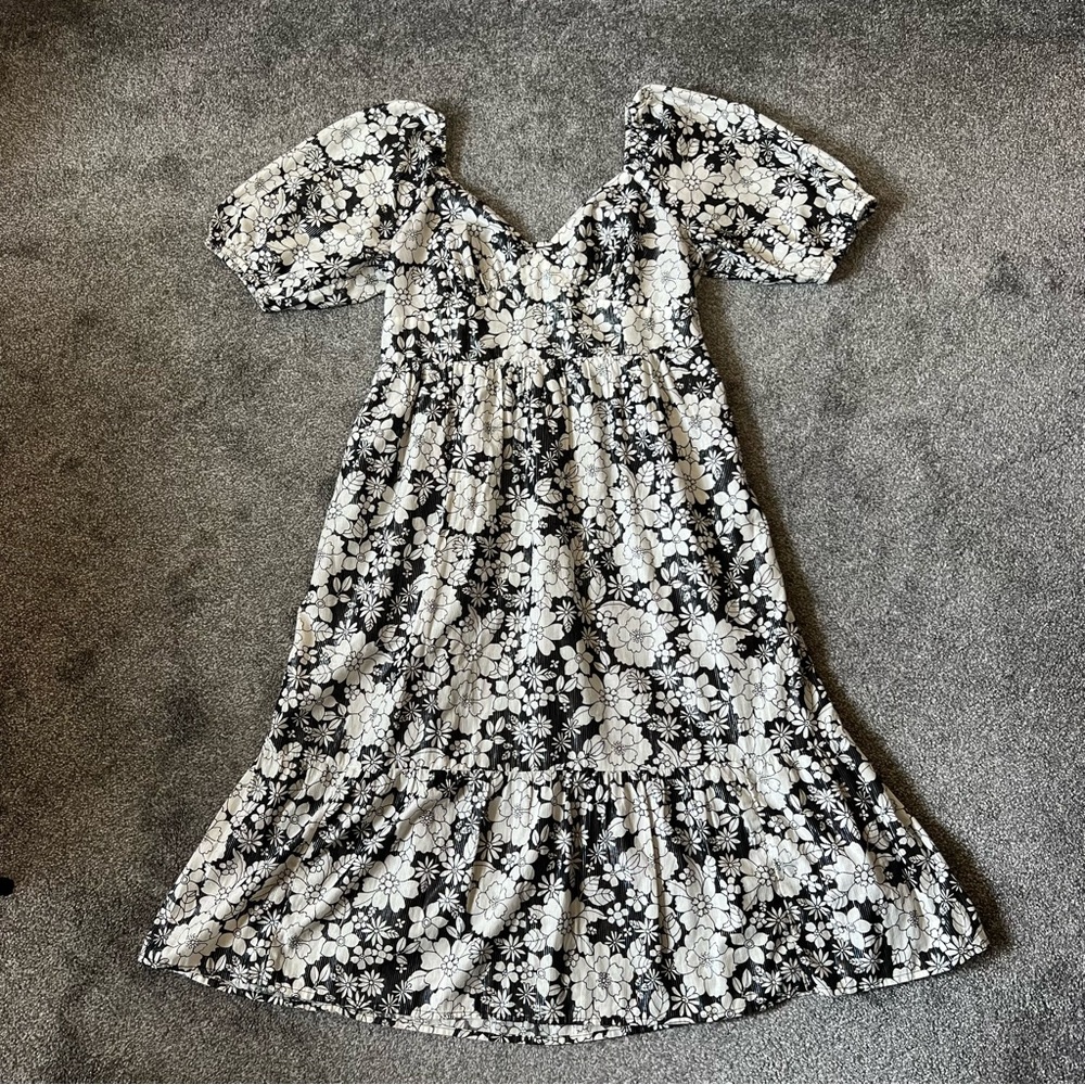 Gap Puff Sleeve Metallic Floral Midi Dress - Picture 3 of 12